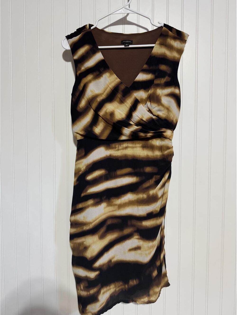 Ann Taylor Brown Tiger Print Sleeveless Surplice Ruched Sheath Dress Size 6
